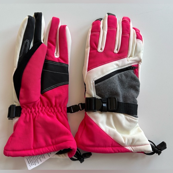 Time & Tru 3M Thinsulate Tech Touch Soft Shell Ski Gloves White Pink Size L XL - Picture 1 of 10